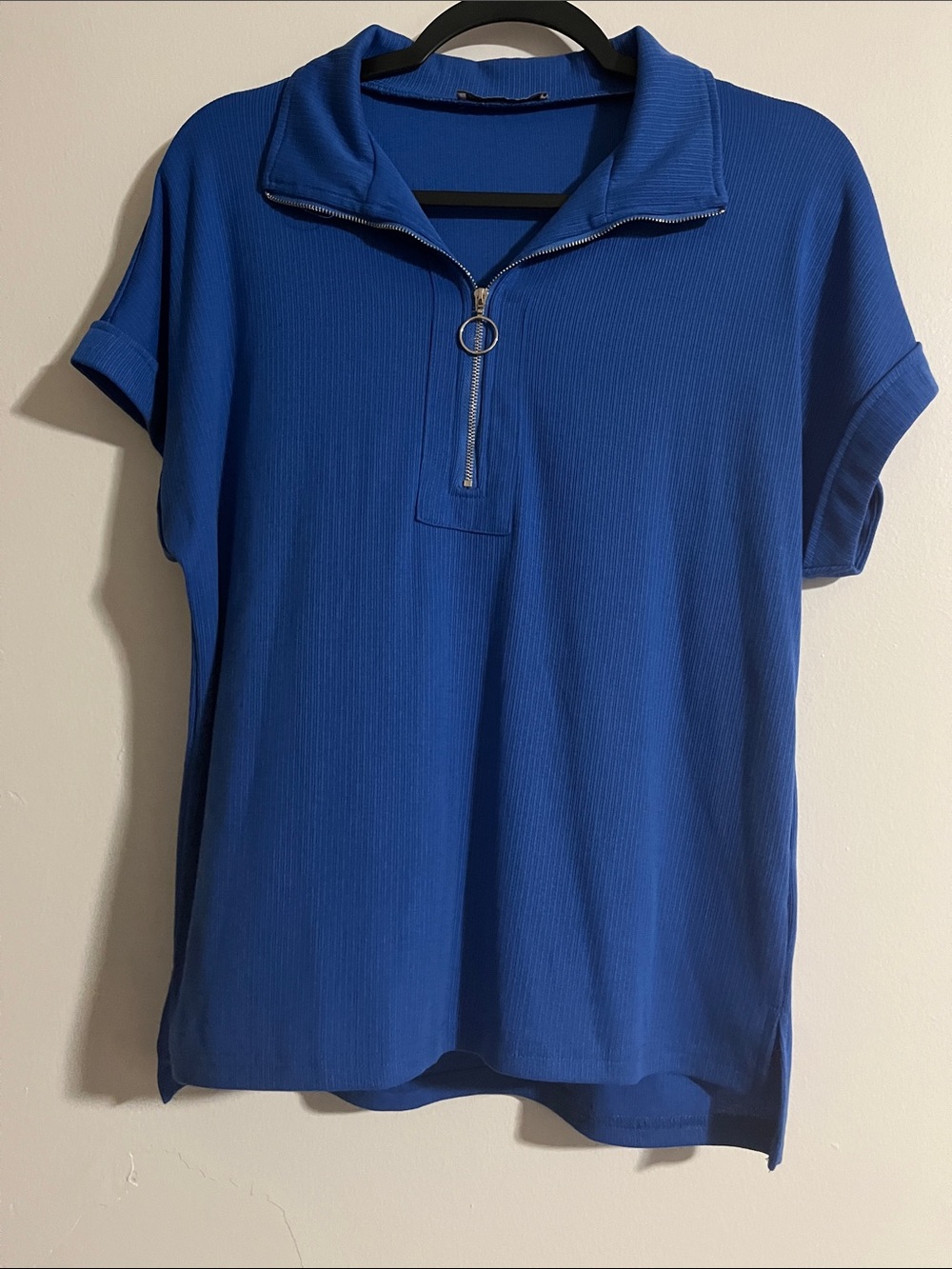Vivilli Royal Blue Short Sleeve Ribbed Zip Polo